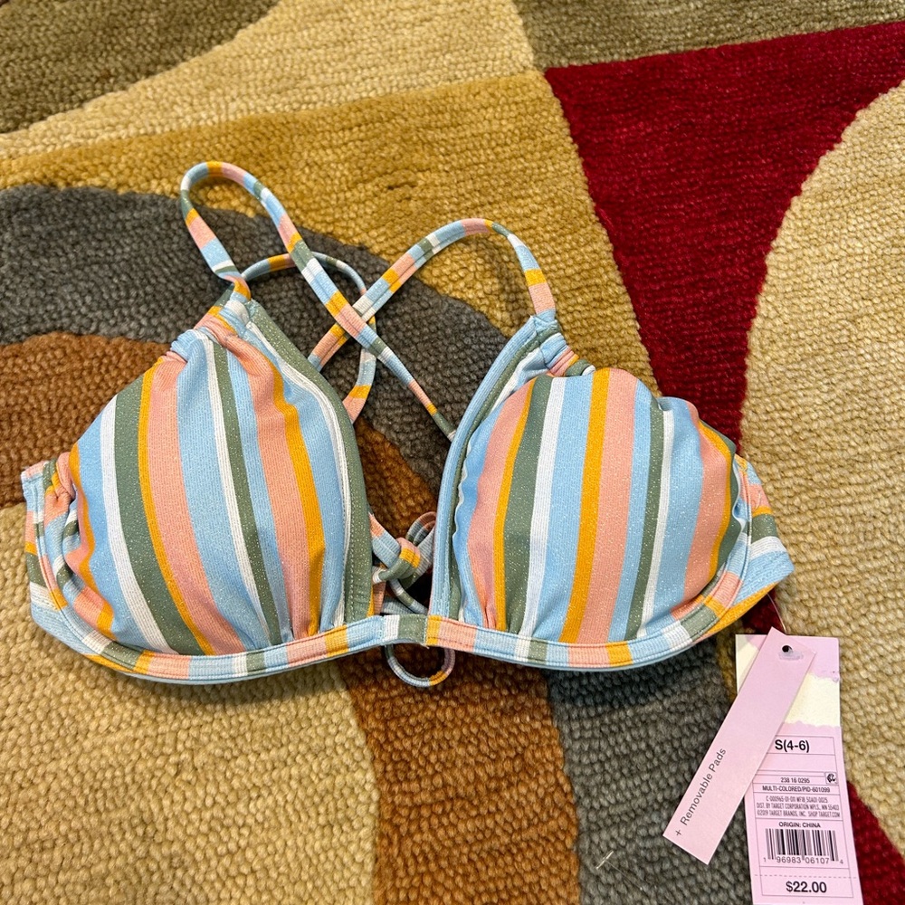 NWT Wild Fable Target Metallic Stripe Bikini Top Bathing Suit Swimwear Small